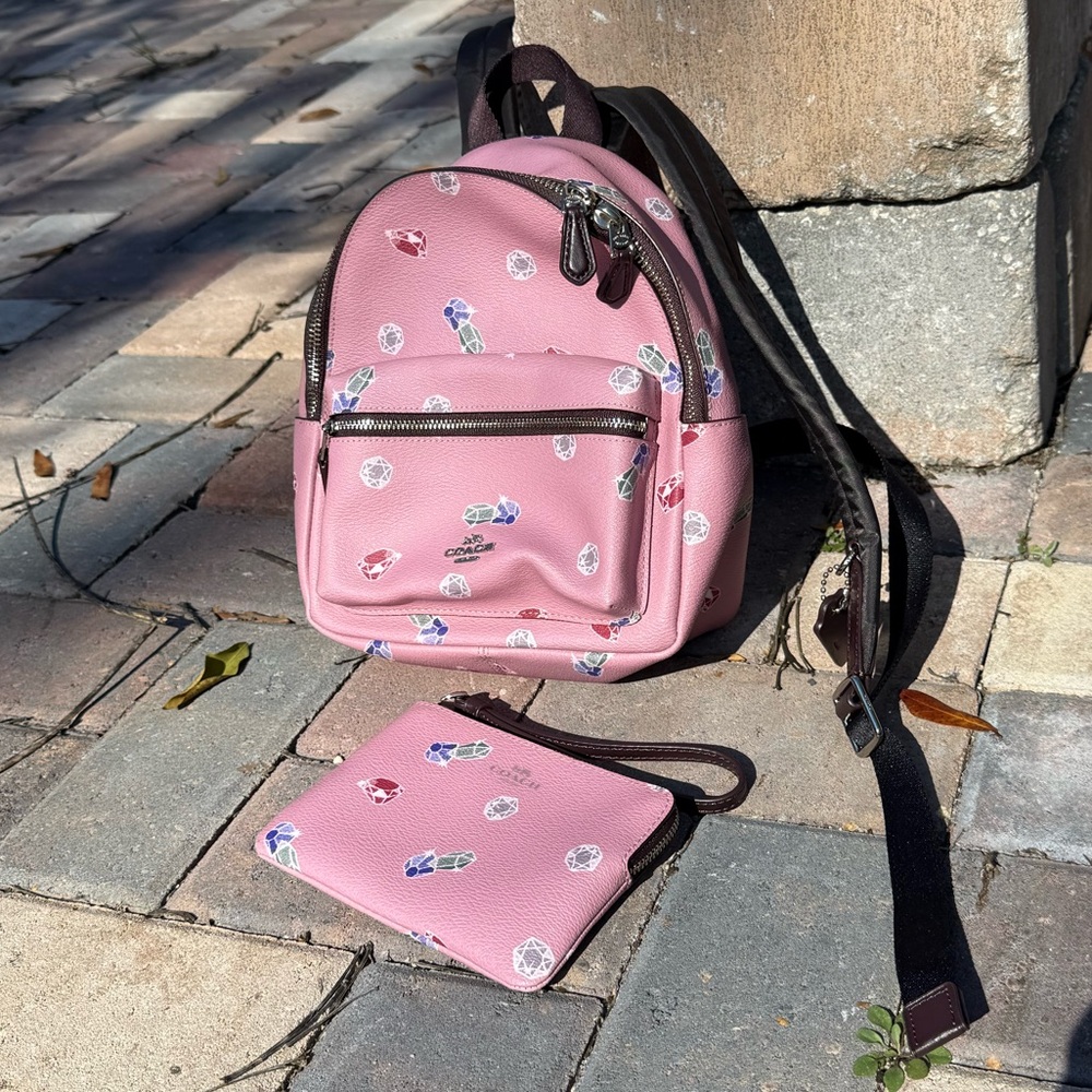 Coach Pink Gem-Patterned Backpack - image 2